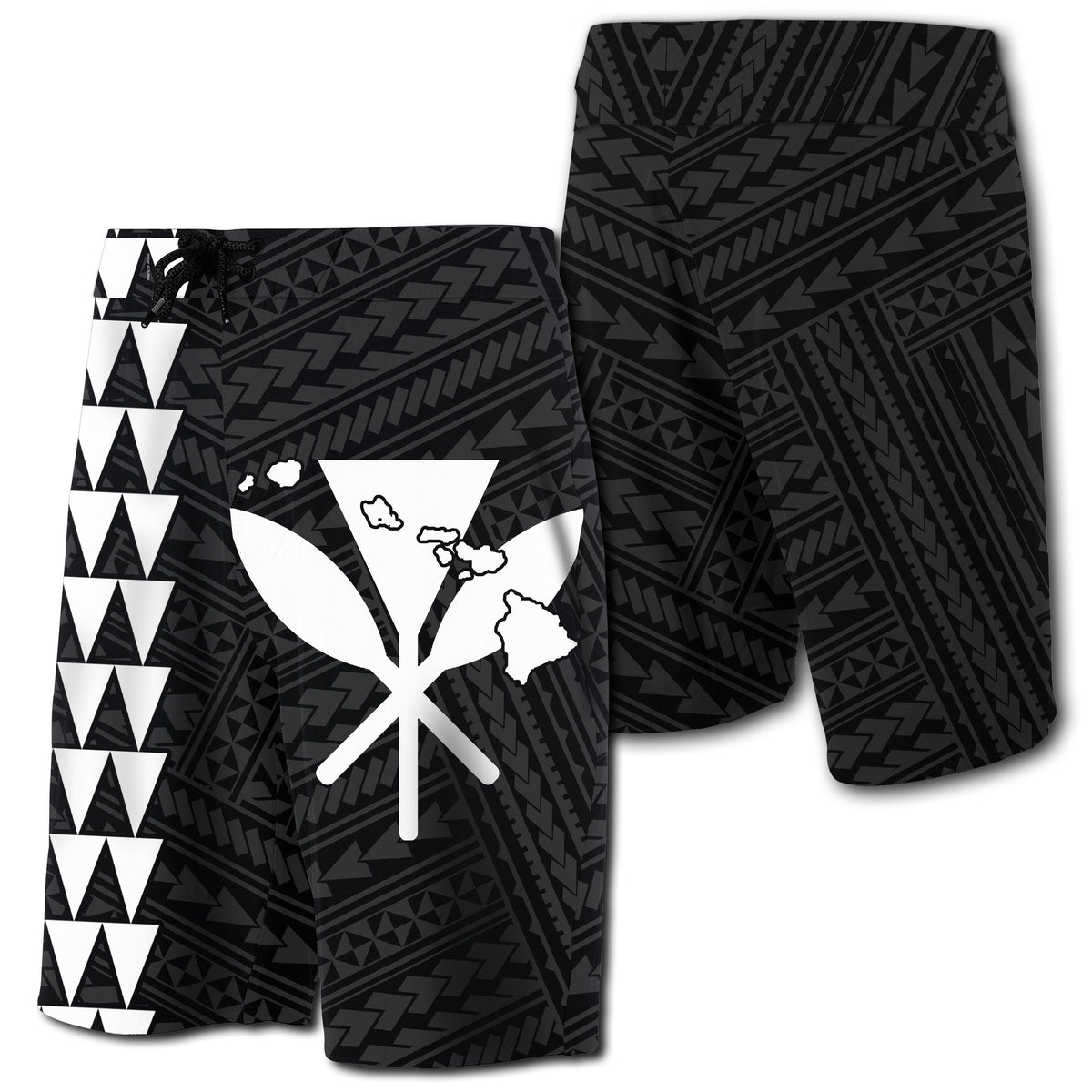 Hawaii Kakau Polynesian Kanaka Map Board Shorts - White Men White - Polynesian Pride