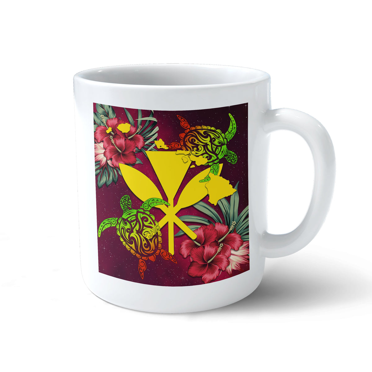 Kanaka Map Turtle Hibiscus Mug - Red Velvet - AH - Polynesian Pride