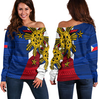 Filipino Off Shoulder Sweater Tribal Flag Style LT6 - Polynesian Pride