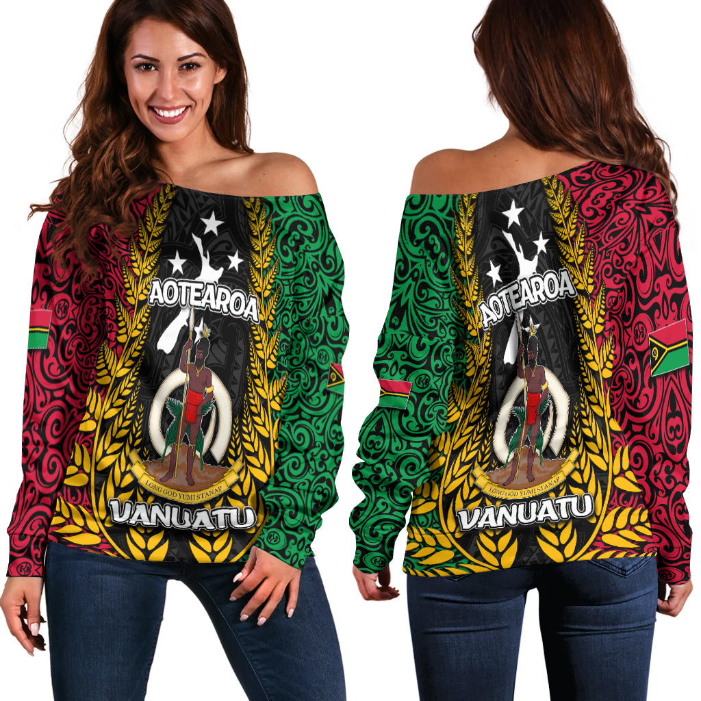 Vanuatu Women's Off Shoulder Sweater Mix Aotearoa LT6 - Polynesian Pride