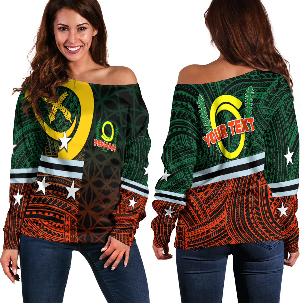 (Custom Personalised) Penama Province Wome's Off Shoulder Sweater Polynesian Patterns Mix Sand Drawing LT6 Red - Polynesian Pride