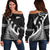 New Zealand Rugby Maori Women Off Shoulder Sweater Silver Fern Koru Vibes - Black LT8 - Polynesian Pride