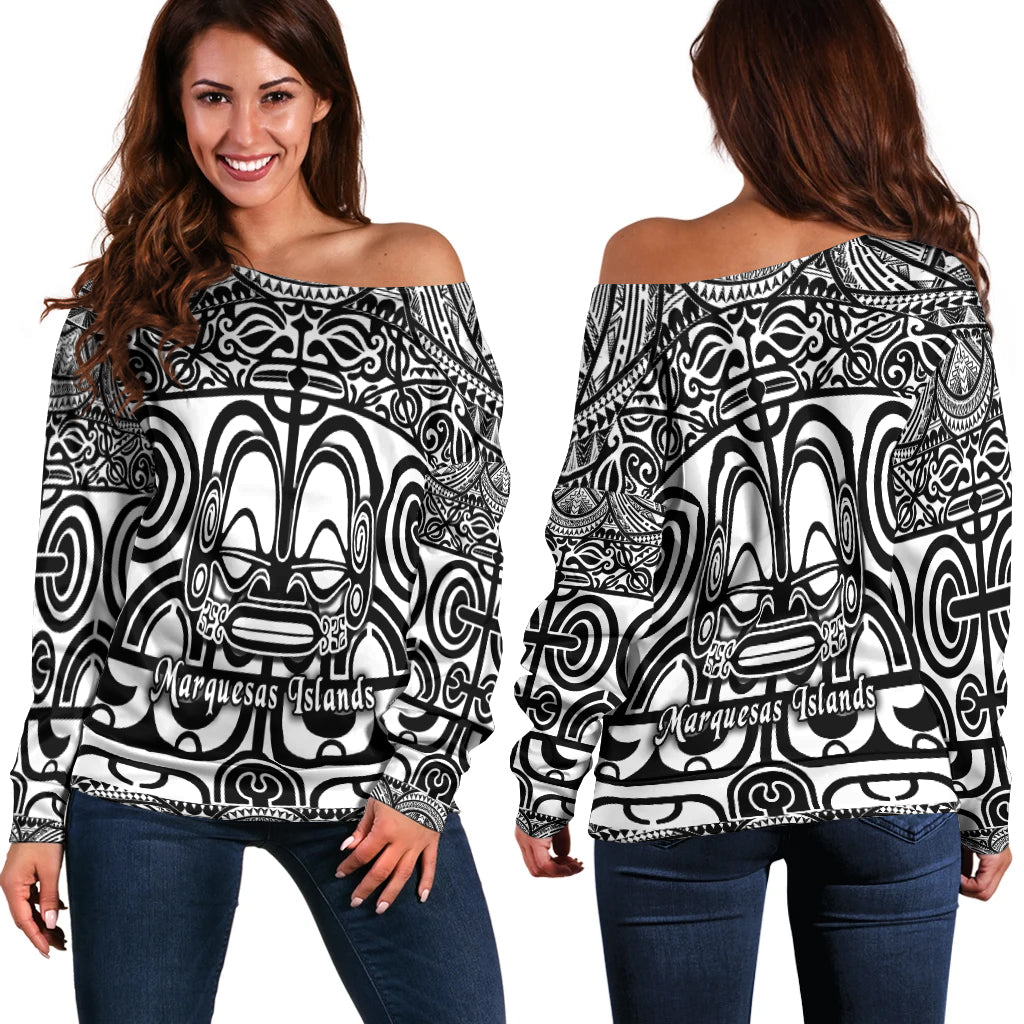 Marquesas Islands Women Off Shoulder Marquesan Tattoo Simple Style - Black LT8 - Polynesian Pride