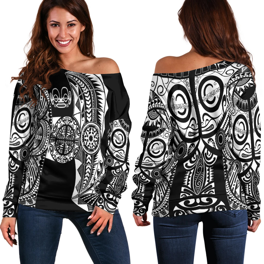 Marquesas Islands Women Off Shoulder Marquesan Tattoo Original Style - Black LT8 - Polynesian Pride