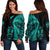 New Zealand Haka Rugby Maori Women Off Shoulder Sweater Silver Fern Vibes - Turquoise LT8 - Polynesian Pride