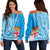 Fiji Off Shoulder Sweater Masi Tapa Patterns Blue Style LT6 - Polynesian Pride