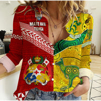 Mate Ma'a Tonga Ngatu And Australia Wallabies Aboriginal Woman Casual Shirt Rugby Together LT8 Female - Polynesian Pride