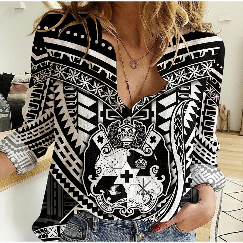 (Custom Personalised) Tonga Coat of Arms Women Casual Shirt LT9 Female Black - Polynesian Pride