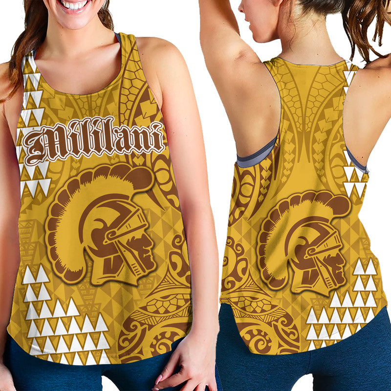 Hawaii Mililani High School Women Racerback Tank Tribal Kakau LT9 Yellow - Polynesian Pride