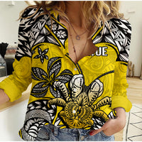 Niue Uga Casual Shirt Tribal Patterns Yellow Style LT6 Female Yellow - Polynesian Pride