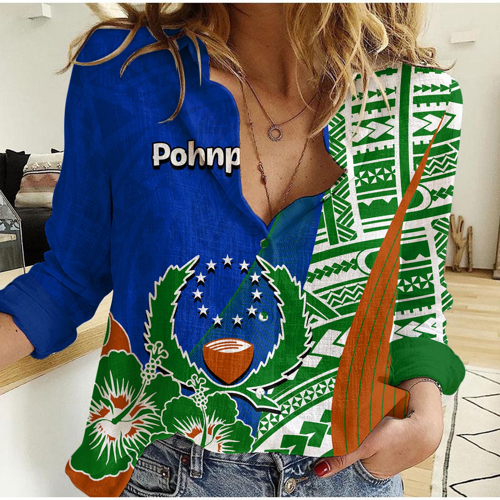 Pohnpei Of Micronesia Casual Shirt Vibe Style LT6 Female Blue - Polynesian Pride