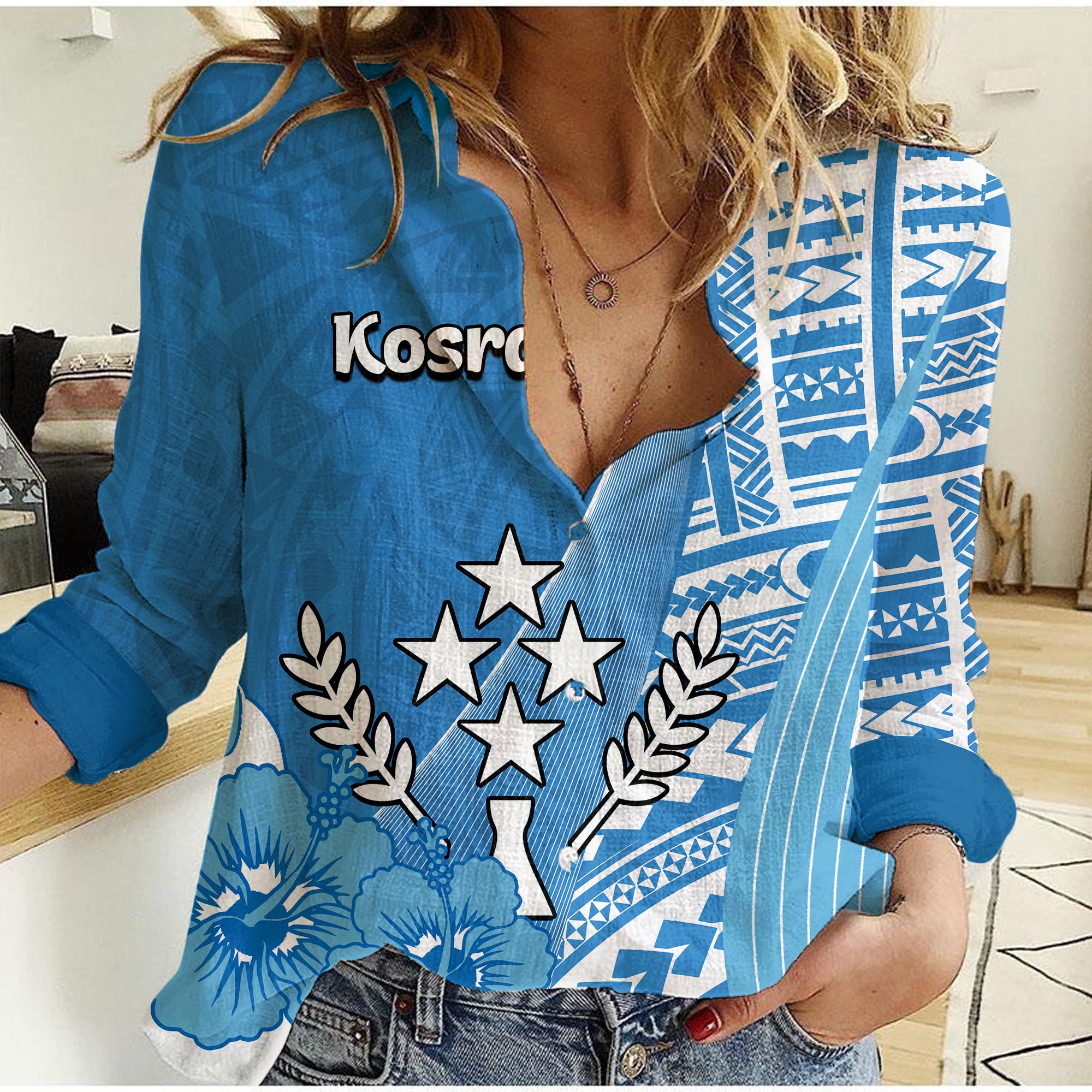 Kosrae Of Micronesia Casual Shirt Vibe Style LT6 Female Blue - Polynesian Pride