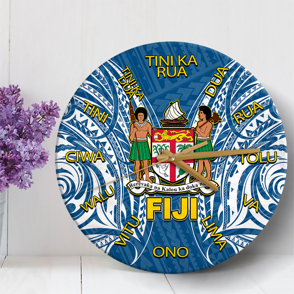 Fiji Language Wall Clock Polynesian Tattoo Blue LT6 30 cm Blue - Polynesian Pride