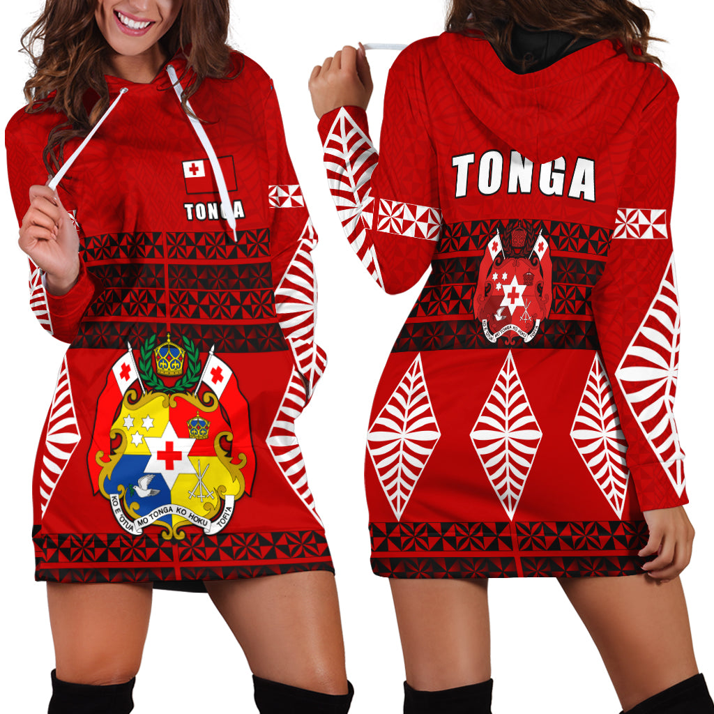 Tonga Hoodie Dress - Tongan Pattern LT13 Red - Polynesian Pride