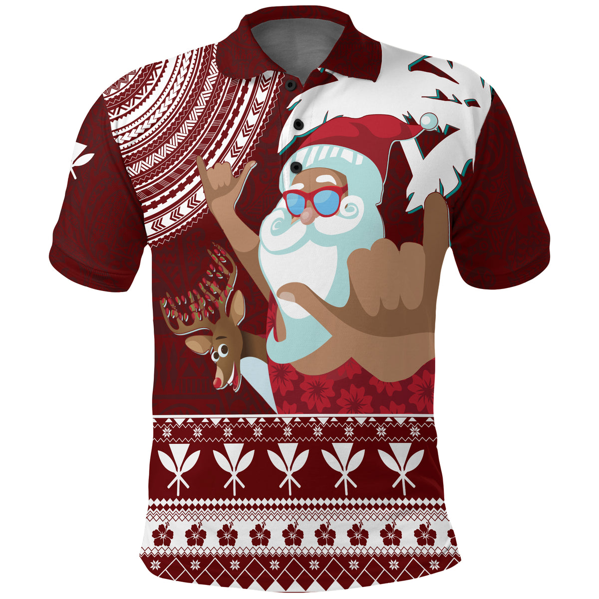 Tropical Christmas Tanned Santa Claus Hawaii Polo Shirt LT7 Unisex Red - Polynesian Pride
