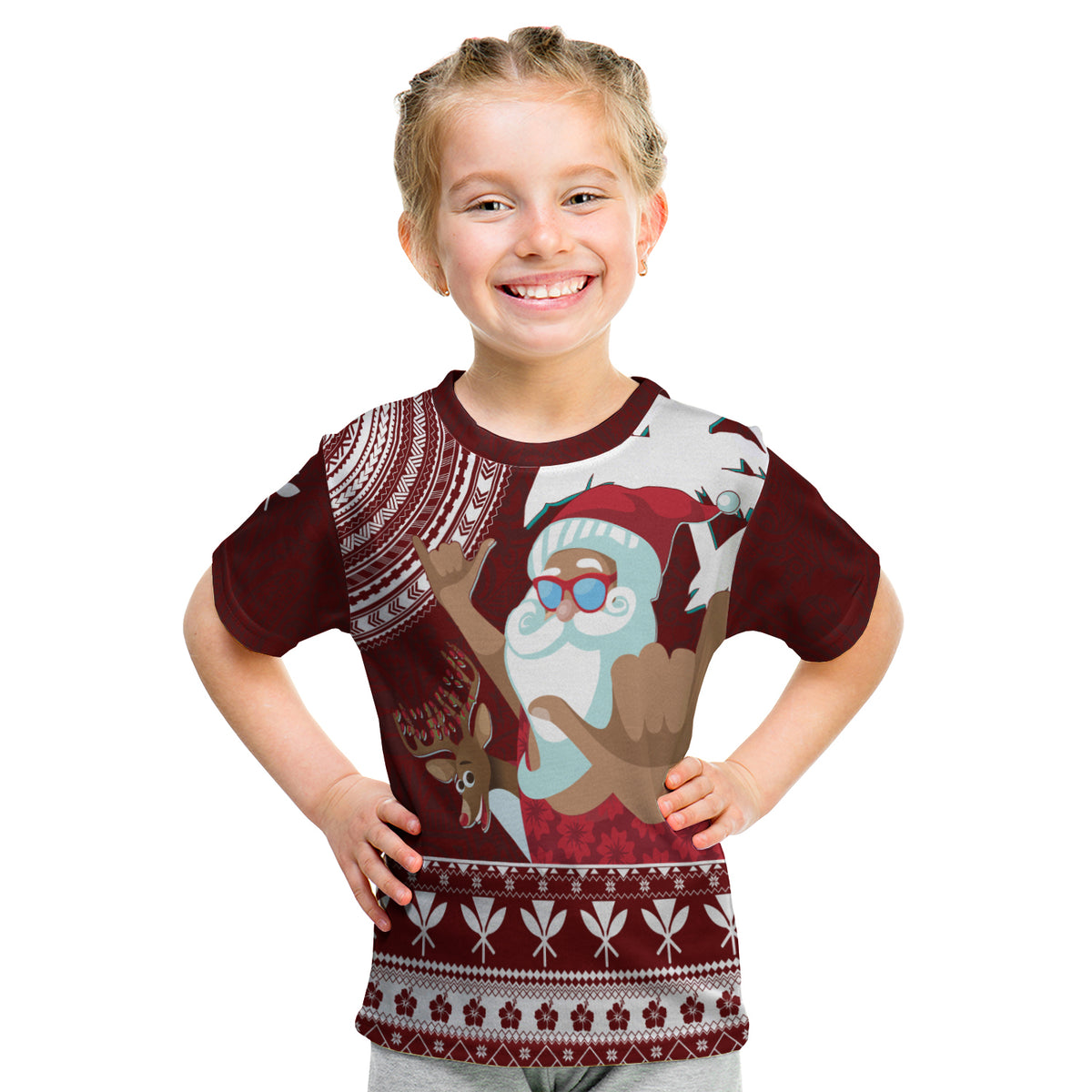 Tropical Christmas Tanned Santa Claus Hawaii Kid T Shirt LT7 - Polynesian Pride