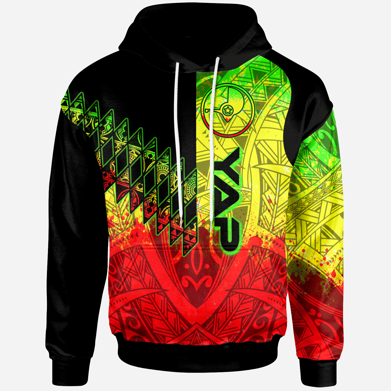 Yap Hoodie Reggage Color Symmetry Style Unisex Black - Polynesian Pride