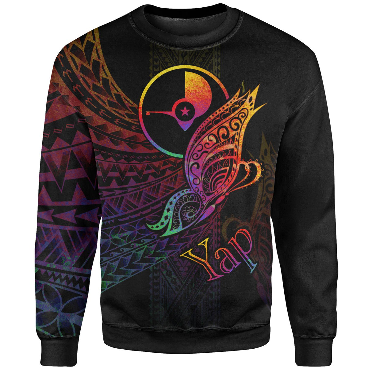 Yap State Sweatshirt - Butterfly Polynesian Style Unisex Black - Polynesian Pride