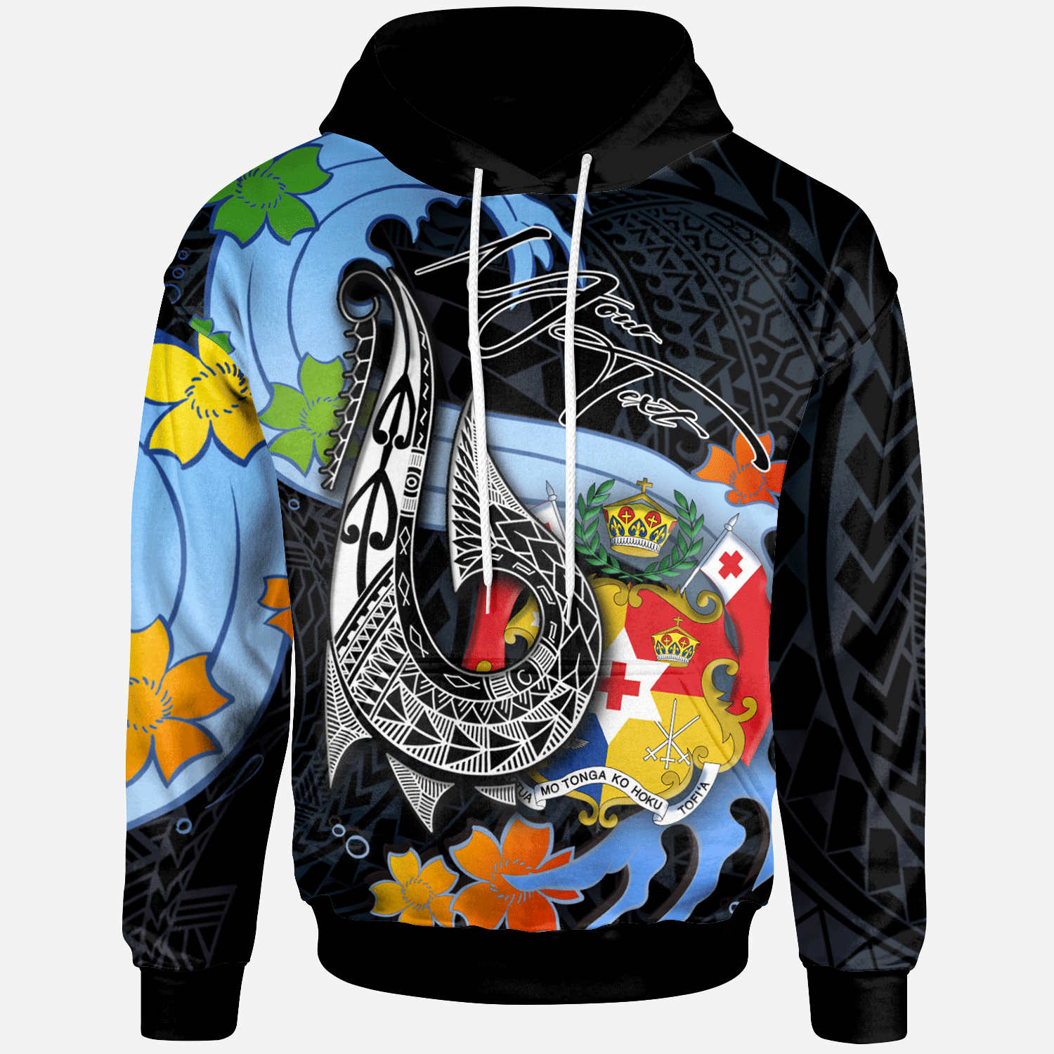 Tonga Custom Hoodie Fish Hooks and Wave Unisex Black - Polynesian Pride