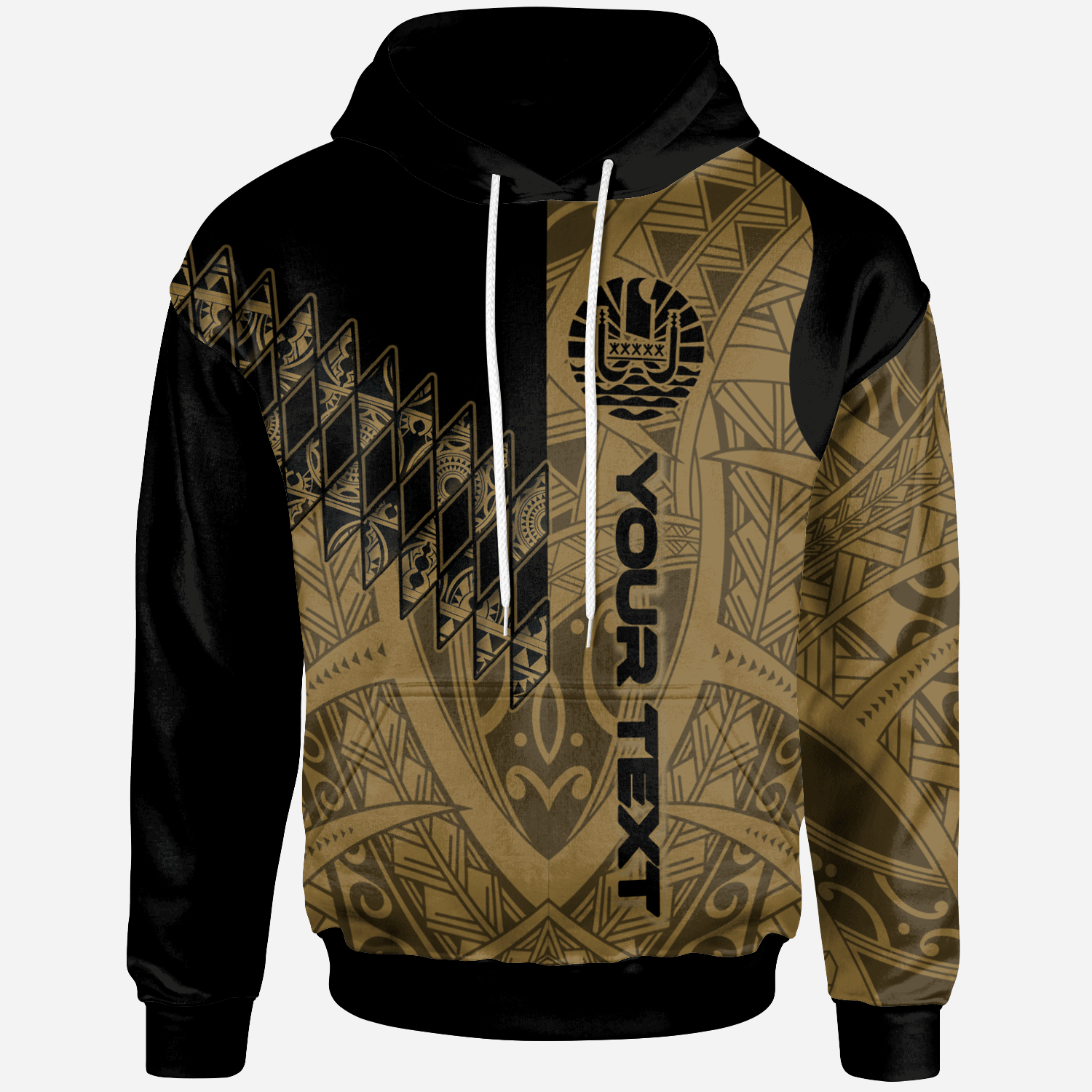 French Polynesia Custom Hoodie Gold Color Symmetry Style Unisex Black - Polynesian Pride