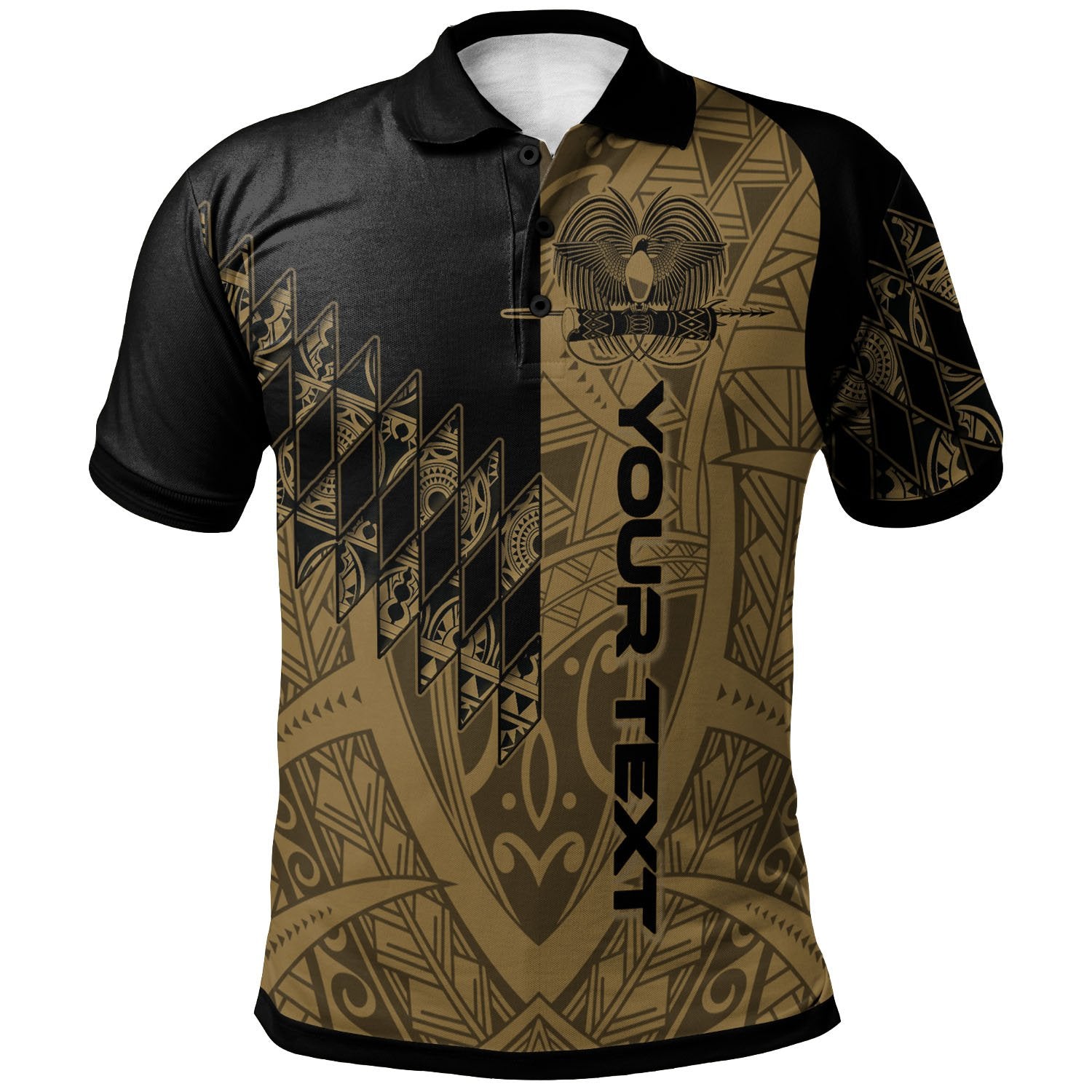 Papua New Guinea Custom Polo Shirt Gold Color Symmetry Style Unisex Black - Polynesian Pride