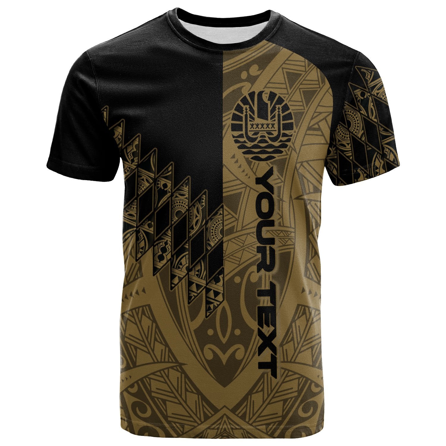 French Polynesia T Shirt Custom Gold Color Symmetry Style Unisex Black - Polynesian Pride