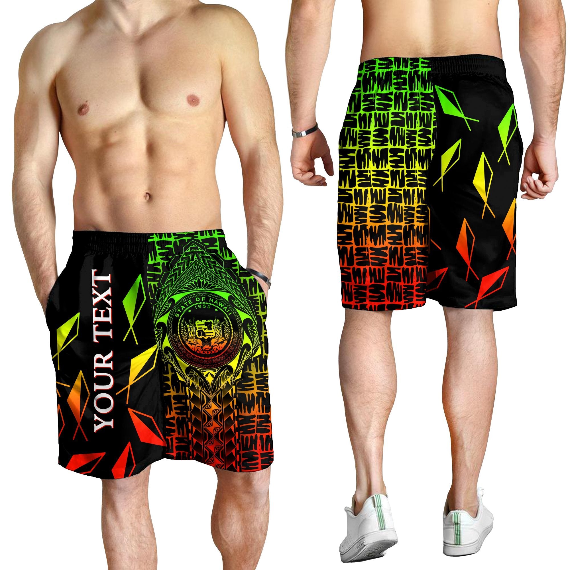 Hawaii Custom Personalised Men's Shorts - Hawaii Seal Rocket Style (Reggae) Black - Polynesian Pride