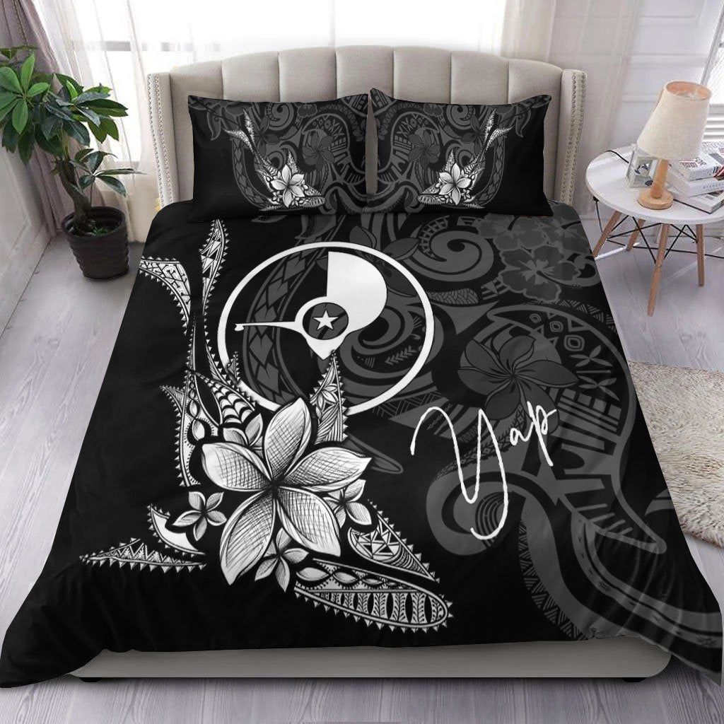 Yap State Bedding Set - Fish With Plumeria Flowers Style Black - Polynesian Pride