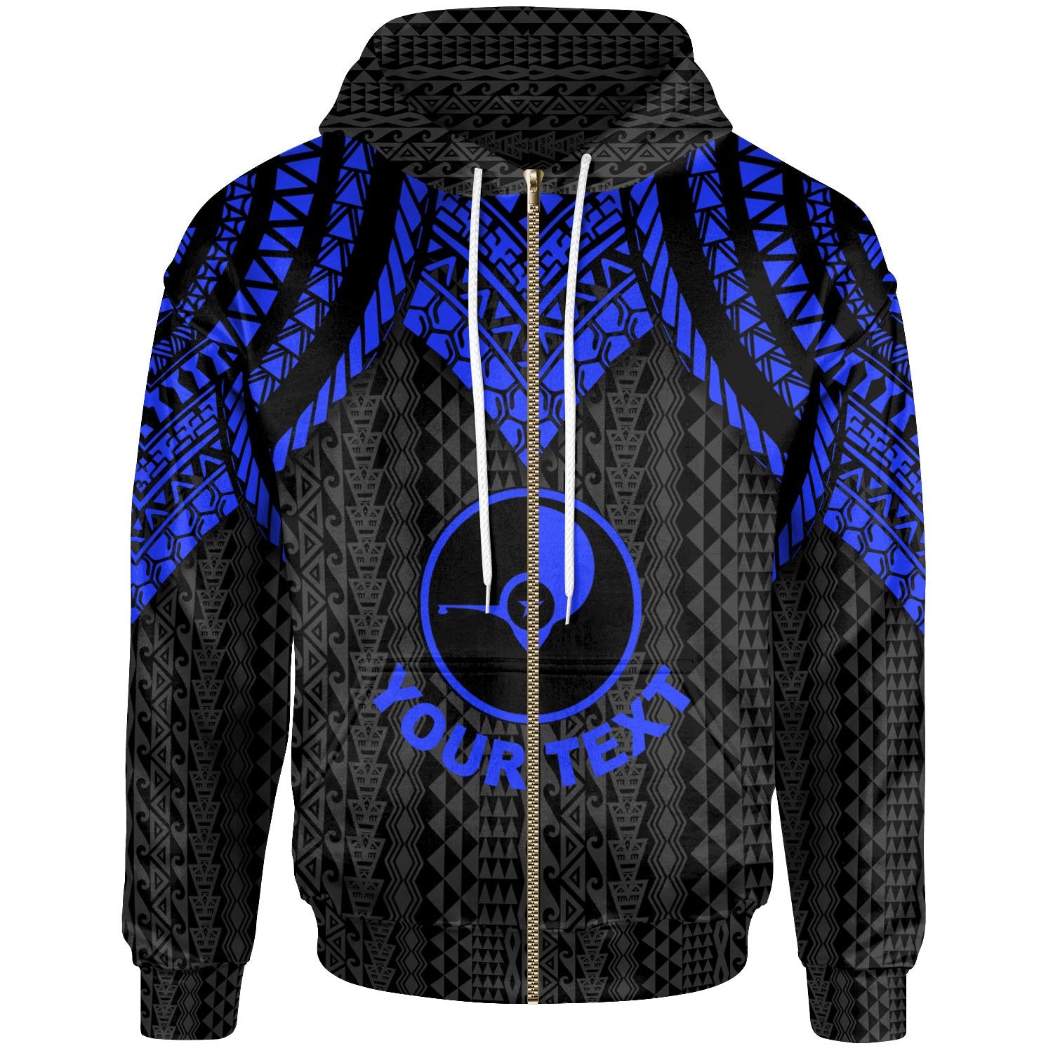 Yap Custom Zip up Hoodie Polynesian Armor Style Blue Unisex Blue - Polynesian Pride