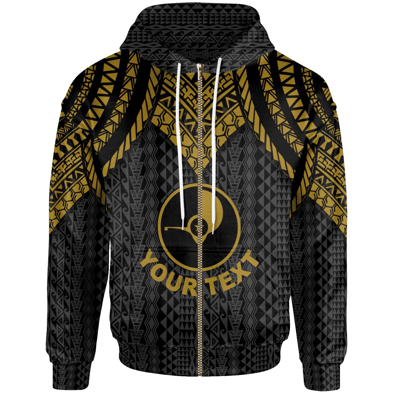 Yap Custom Zip up Hoodie Polynesian Armor Style Gold Unisex Gold - Polynesian Pride