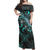 Yap Off Shoulder Long Dress - Yap Coat Of Arms With Polynesian Turtle Blooming Hibiscus Turquoise Women Turquoise - Polynesian Pride