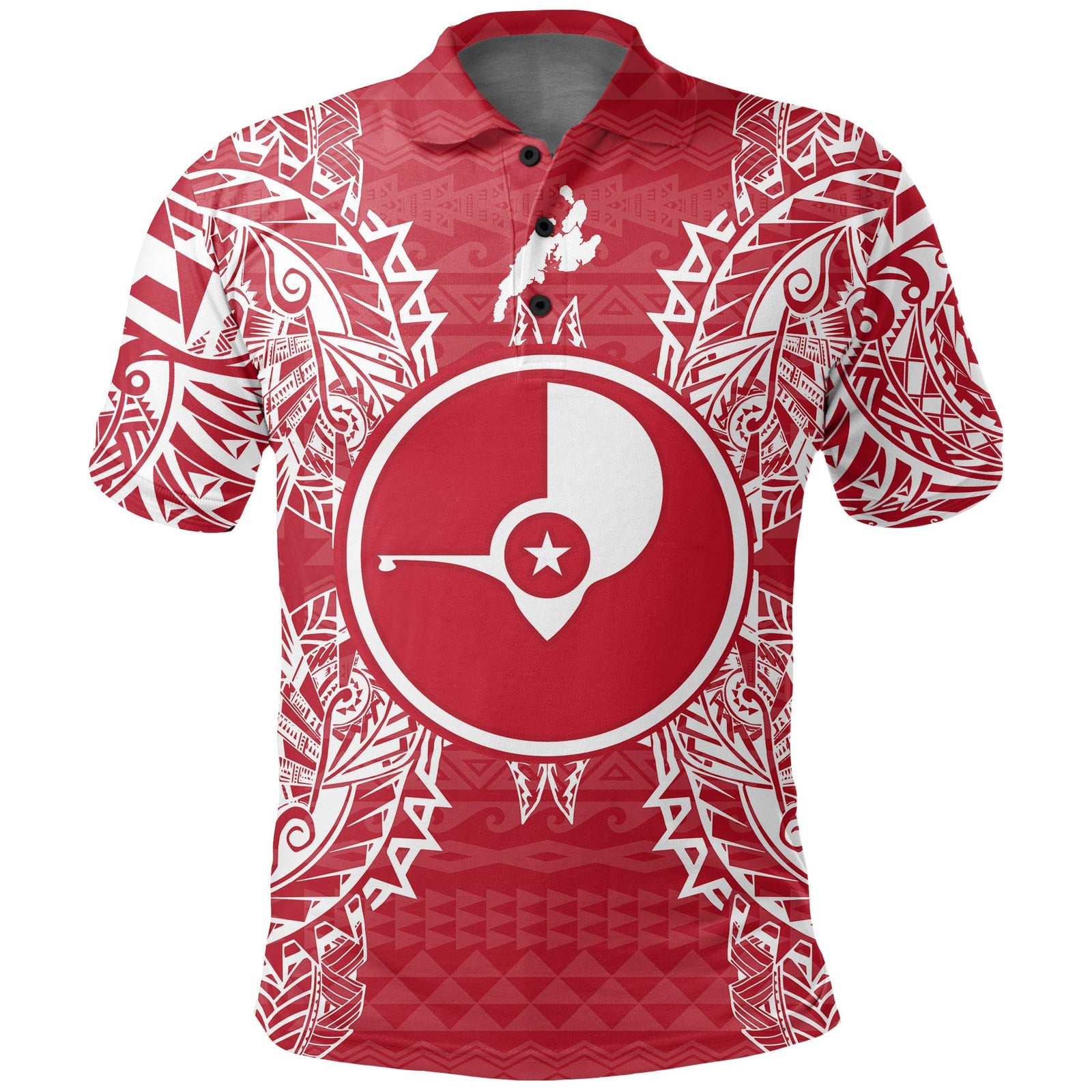 Yap Polo Shirt Yap Flag Map Polynesian Tattoo Red White Unisex Red - Polynesian Pride