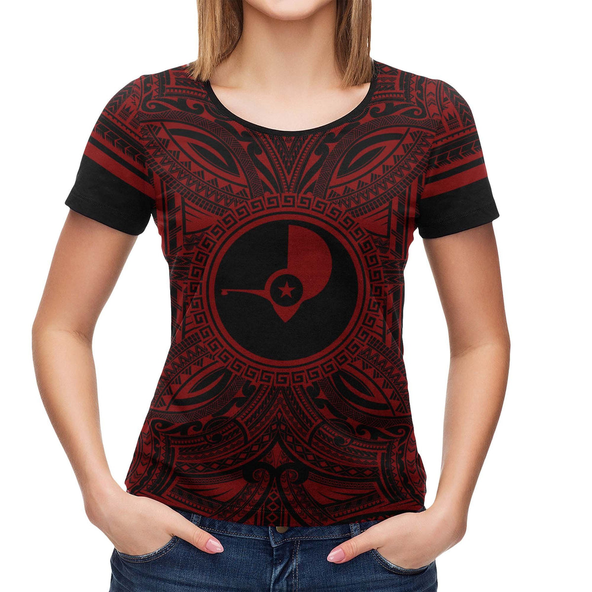 Yap T Shirt Yap Coat of Arms Polynesian Red Black - Polynesian Pride