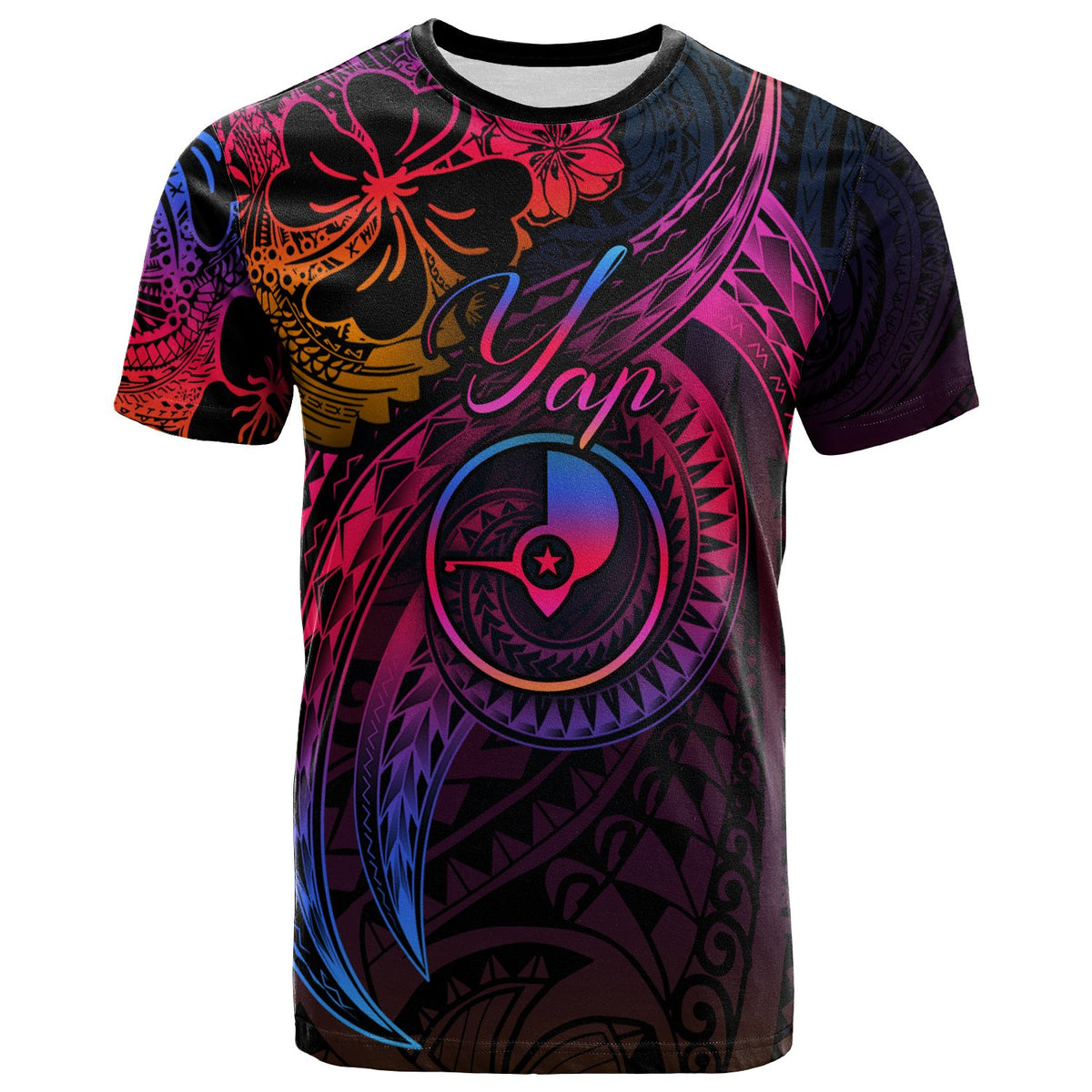 Yap State T Shirt Rainbow Style Unisex Black - Polynesian Pride