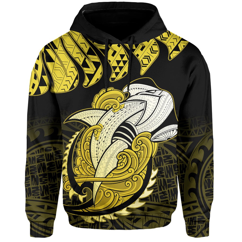 Hawaii Polynesian Aumakua Hammerhead Shark Hoodie Cloud Style Yellow - Polynesian Pride