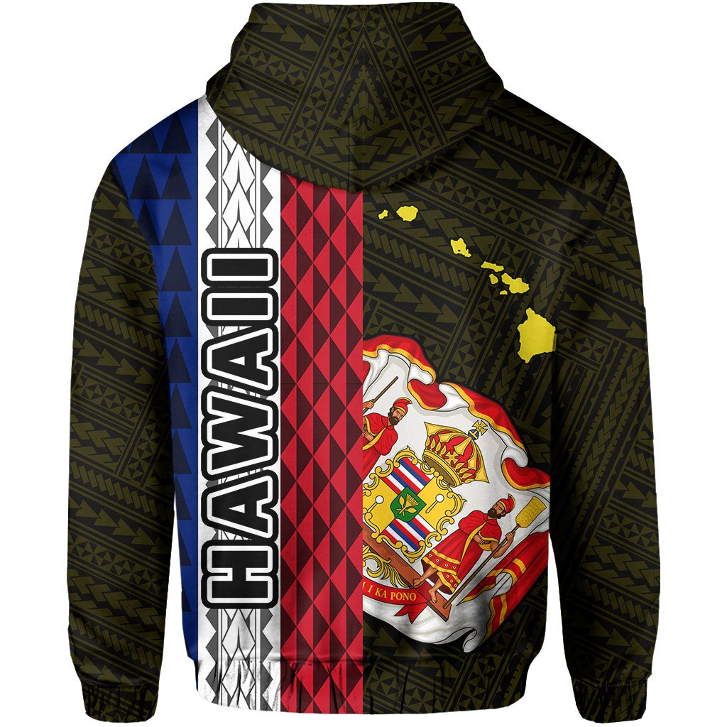 Polynesian Kakau Hawaii Flag Royal Coat of Arms Hawaii Zip Hoodie Yellow - Polynesian Pride