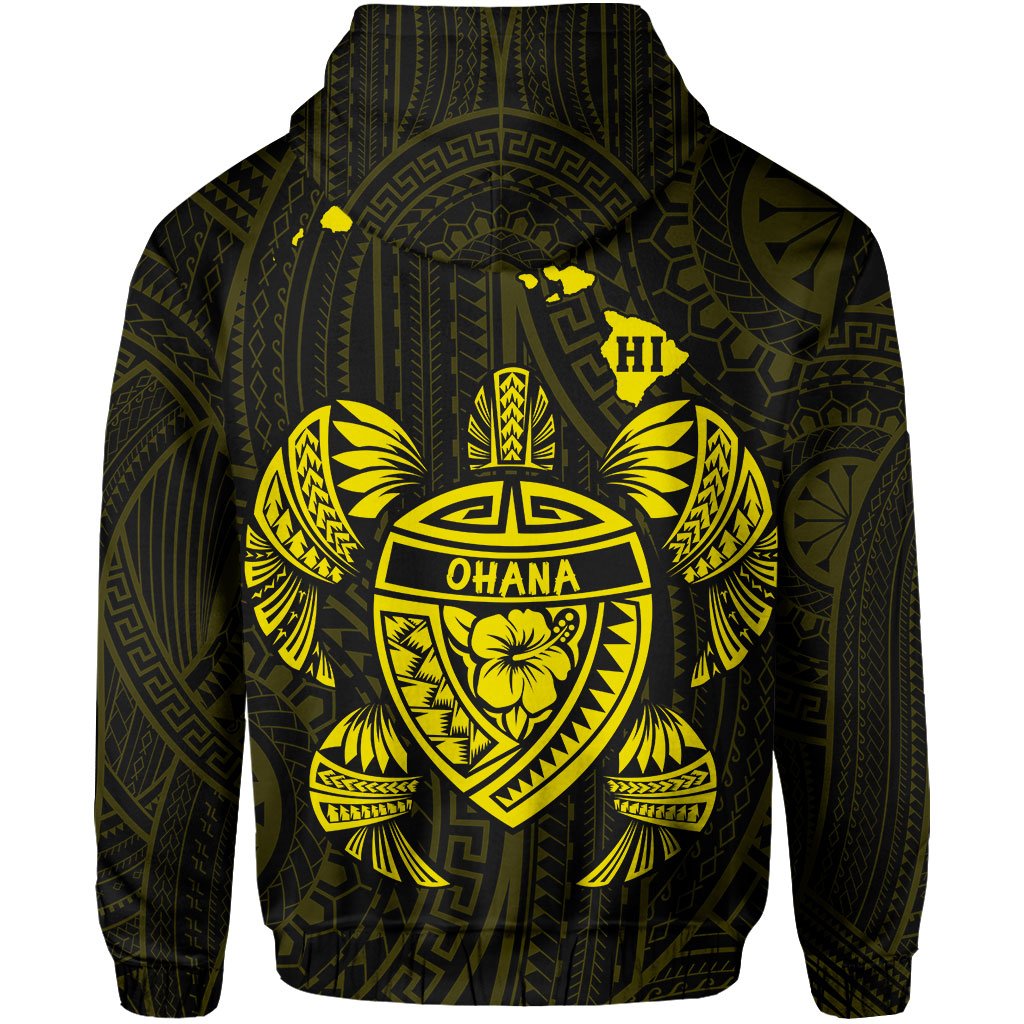 Polynesian Kakau Turtle Ohana Map of Hawaii Hoodie Yellow - Polynesian Pride