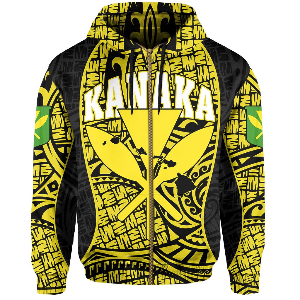 Polynesian Kanaka Maoli Hawaii Zip Hoodie Yellow Gel Style - Polynesian Pride