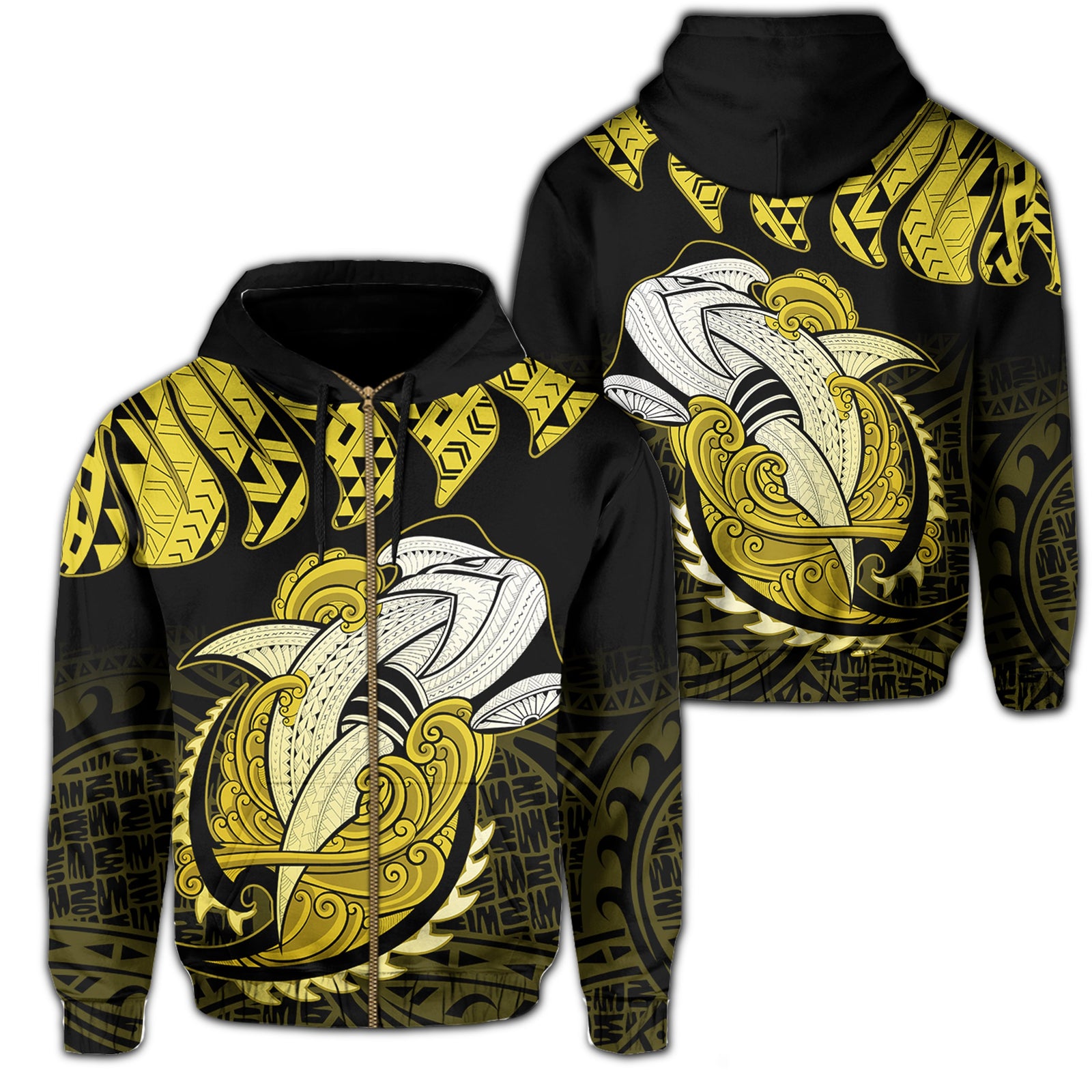 Hawaii Polynesian Aumakua Hammerhead Shark Hoodie Zip Cloud Style Yellow Unisex Yellow - Polynesian Pride