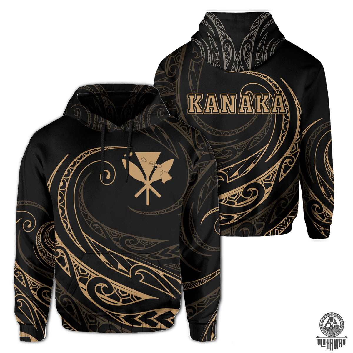 Kanaka Hoodie Frida Style Gold Unisex Black - Polynesian Pride
