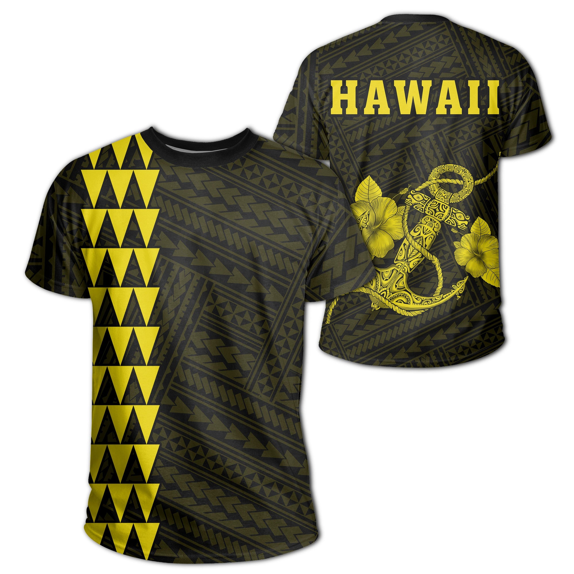 Hawaii Kakau Anchor T Shirt Yellow Unisex Yellow - Polynesian Pride