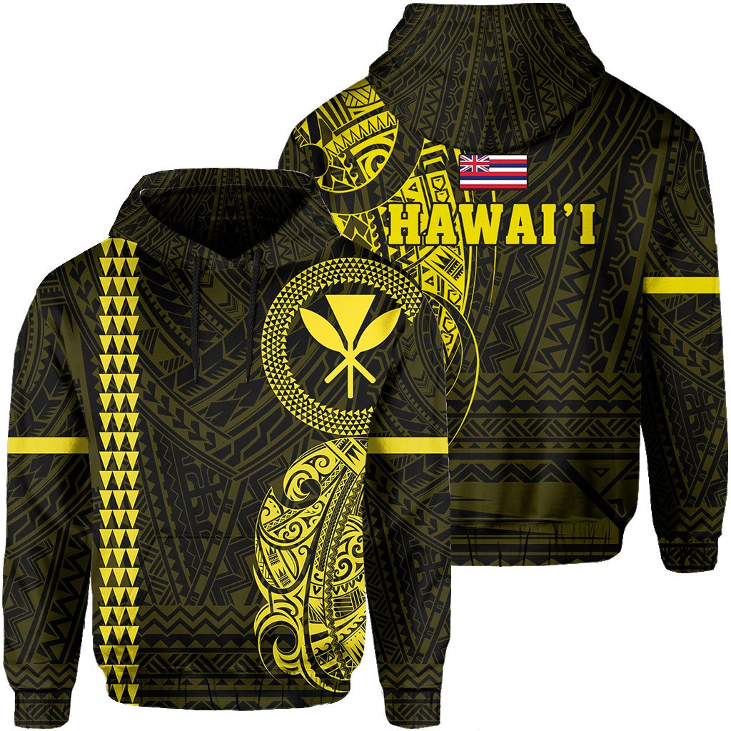 Polynesian Kakau Kanaka Flag of Hawaii Hoodie Yellow Unisex Yellow - Polynesian Pride