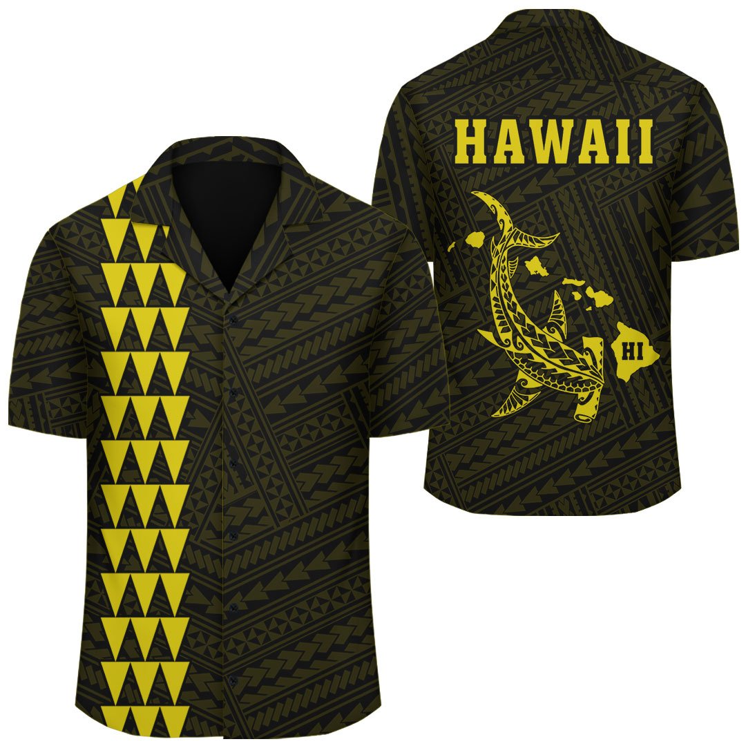 Kakau Polynesian Hammerhead Shark Map Hawaii Shirt - Yellow Unisex Yellow - Polynesian Pride