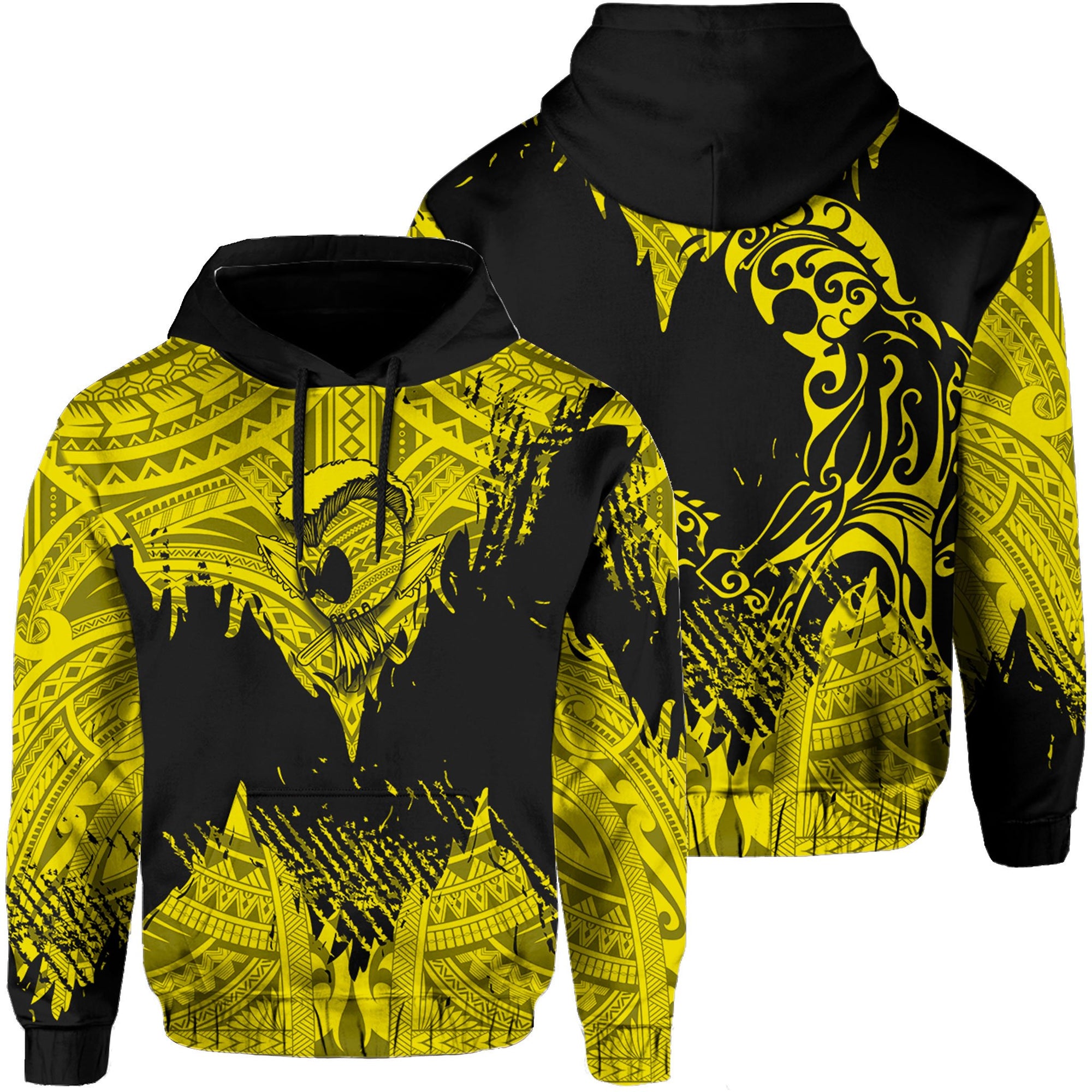 Hawaii Polynesian Hoodie Warrior Ikaika Benjamin Style Yellow Unisex Black - Polynesian Pride