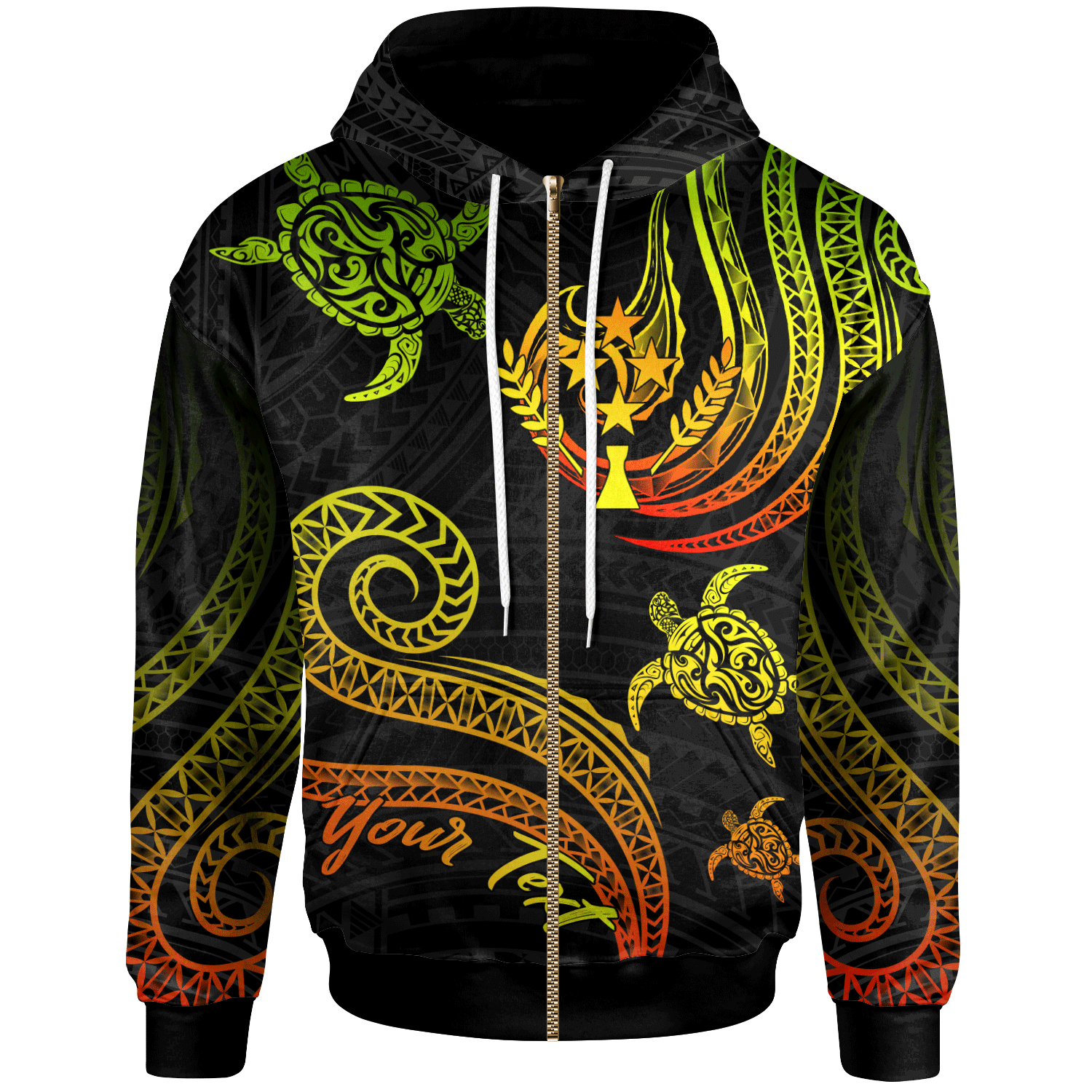 Kosrae Custom Zip Hoodie Polynesian Turtle With Pattern Reggae Unisex Reggae - Polynesian Pride