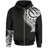 Chuuk State Zip Hoodie Chuuk State Tatau White Patterns With Coat of Arms Unisex Black - Polynesian Pride