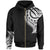 Solomon Islands Zip Hoodie Solomon Islands Tatau White Patterns With Coat of Arms Unisex Black - Polynesian Pride