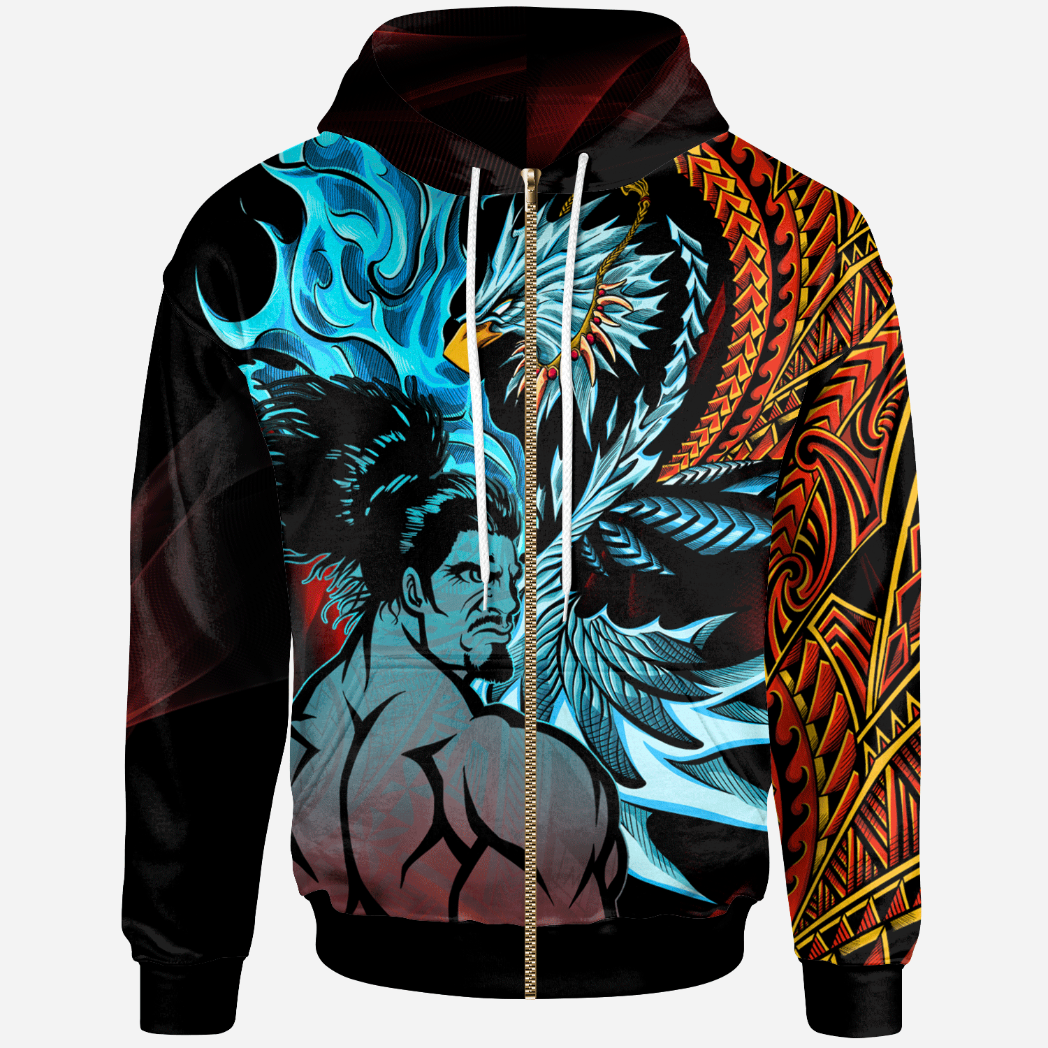 Samoa Zip Hoodie Samoan Warrior With Eagle Unisex Black - Polynesian Pride