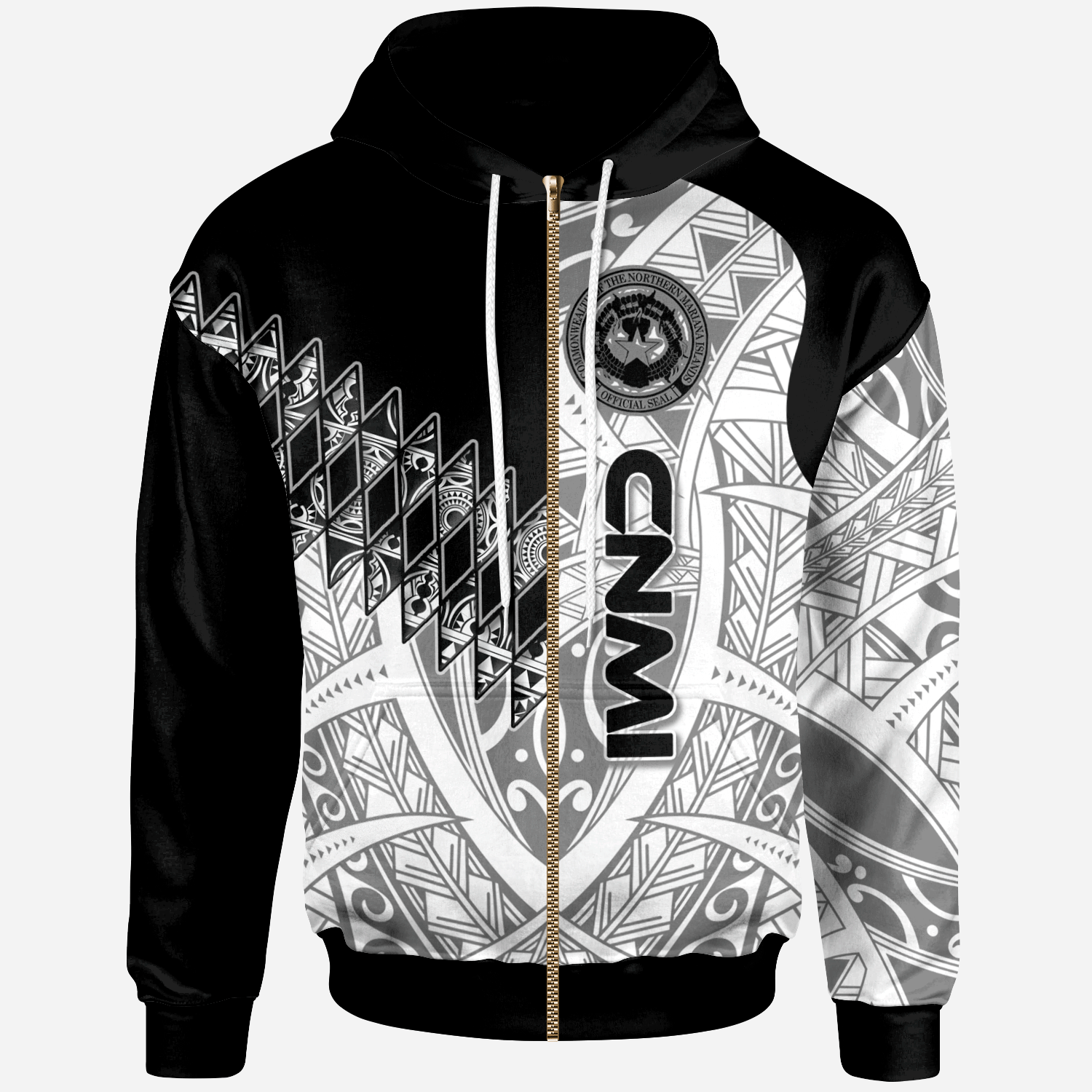 Northern Mariana Islands Zip Hoodie Symmetry Style Unisex Black - Polynesian Pride