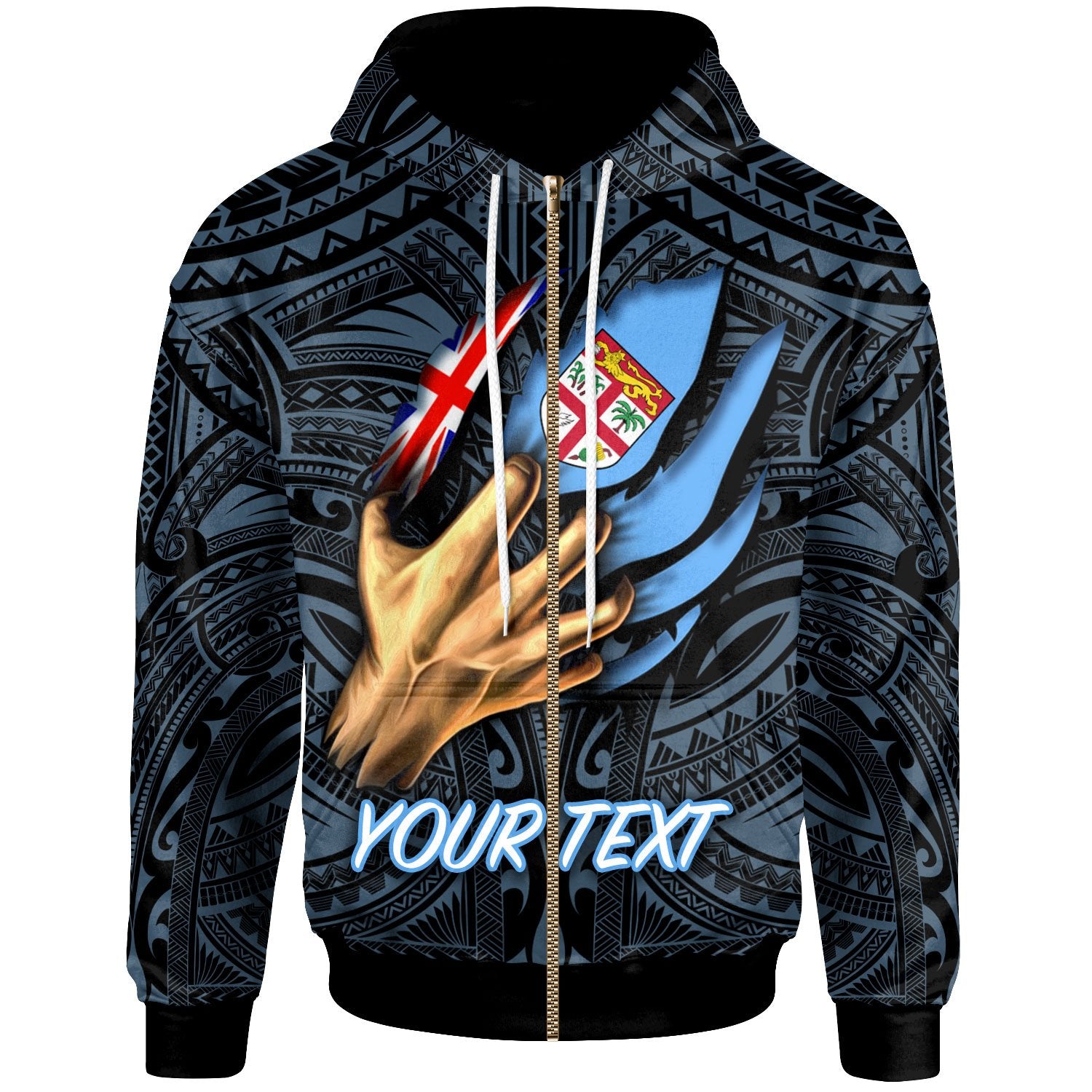 Fiji Custom Zip up Hoodie Fiji In Me (Blue) Unisex Blue - Polynesian Pride